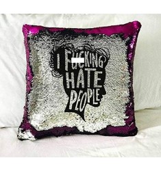 Mocofo Glitter hate red Funny Sequin Pillow Cover – Reversible Color-Changing Decorative Sham