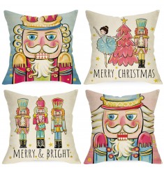 4pcs Nutcracker Linen Home Throw Pillow Cover - Decorative Cushion Cover