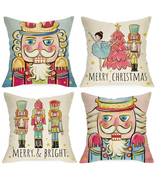 4pcs Nutcracker Linen Home Throw Pillow Cover - Decorative Cushion Cover