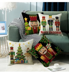 4pcs Christmas Nutcracker Pillow Cover - Linen Print Double-Sided Sofa Cushion 45x45cm