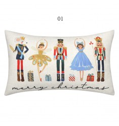 Christmas Nutcracker Pillow Cover - Merry Christmas Letter & Cartoon Holiday Design 30x50cm