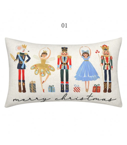 Christmas Nutcracker Pillow Cover - Merry Christmas Letter & Cartoon Holiday Design 30x50cm