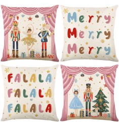 4pcs Christmas Nutcracker Pillow Cover - Cartoon Design Winter Cushion 45x45cm