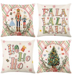 4pcs Christmas Nutcracker Pillow Cover - Modern Minimalist Sofa Cushion 45x45cm