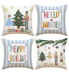 4pcs Nutcracker Print Throw Pillow Cover - Christmas Holiday Party Cushion Case 45x45 cm