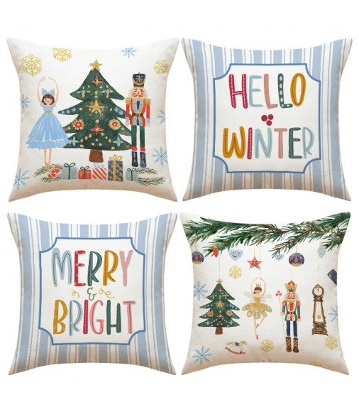 4pcs Nutcracker Print Throw Pillow Cover - Christmas Holiday Party Cushion Case 45x45 cm