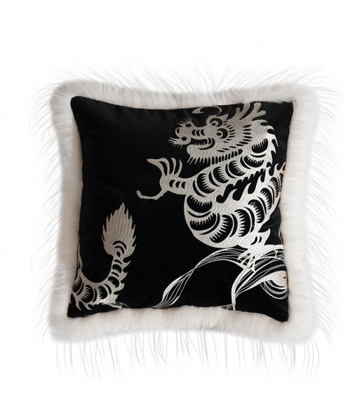 New Year Dragon Embroidered Cushion Cover – Chinese Style Bed & Sofa Pillowcase