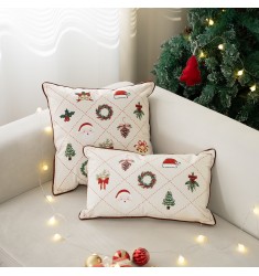 Christmas Embroidered Throw Pillow Cover | Holiday Décor for Sofa & Bed