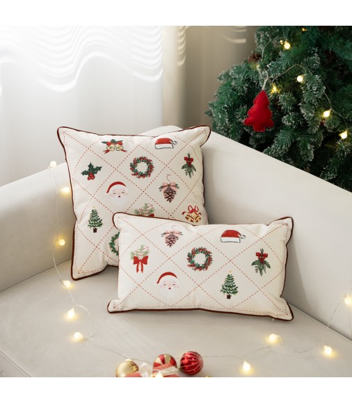 Christmas Embroidered Throw Pillow Cover | Holiday Décor for Sofa & Bed